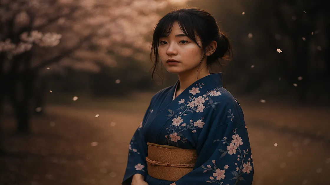 kagami-rei--portrait-en-kimono-bleu-sous-les-petales-de-sakura kagami rei e98fa1 e78eb2portrait en kimono bleu sous les petales de sakura